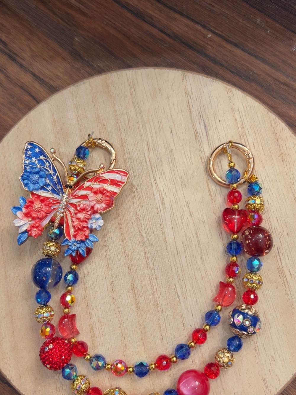 Patriotic Red and Blue Butterfly Statement Purse Charm
